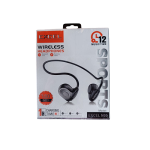 Excel N-05 wireless neckband with Bluetooth 5.3, 12 hours playback, 105mAh battery, and Type-C USB charging.