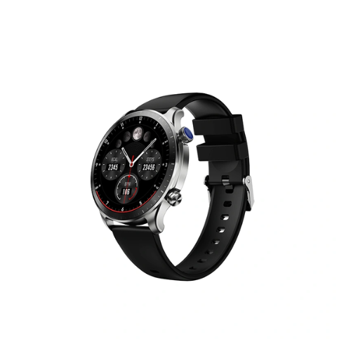 Riversong Motive 9 Pro Smart Watch with 1.43-inch AMOLED display, Bluetooth calling, and metallic frame.